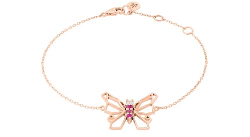 18 K Rose gold with diamonds and pink sapphire Butterflies bracelet from Dubai-based jewelry designer Lana Al Kamal